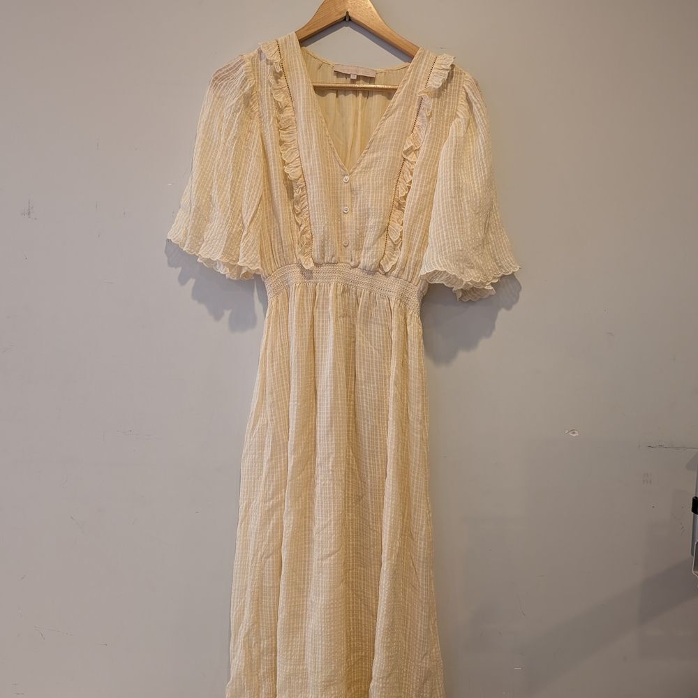 Vanessa Bruno Women's Light Yellow Midi Dress Ruffle Easter Cottagecore Spring S